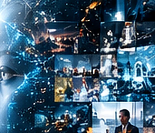 A collage of technology imagery