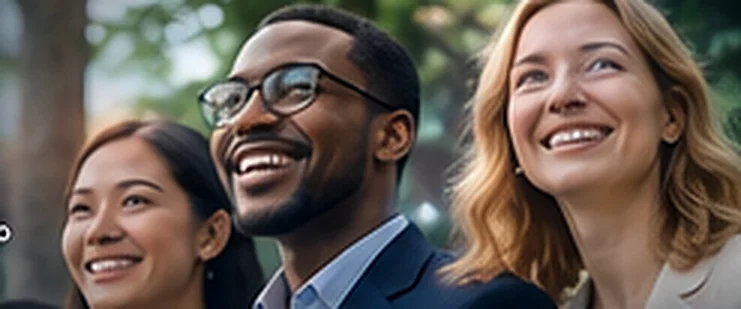 Three colleagues smiling outdoors